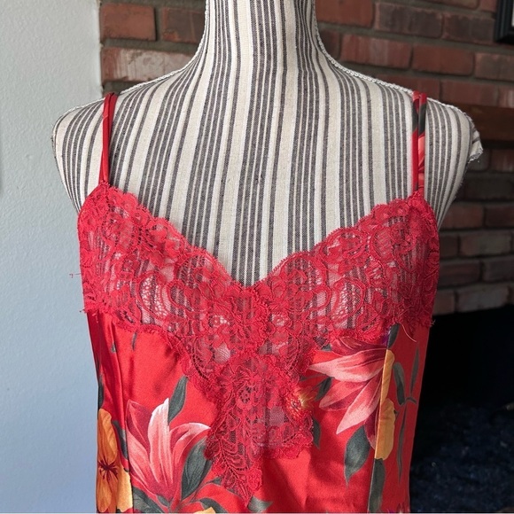 VTG Victoria’s Secret Satin Floral Slip Dress in Red/Orange Sz L - Picture 3 of 9